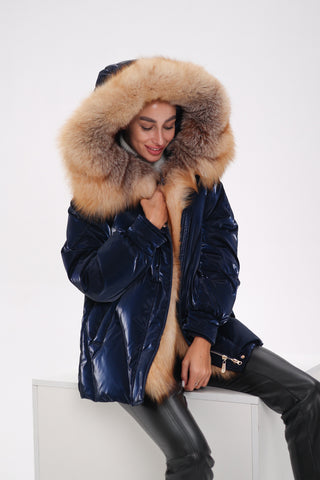 Genuine Red Fox Premium Down Fill Vinyl Parka - By Baano