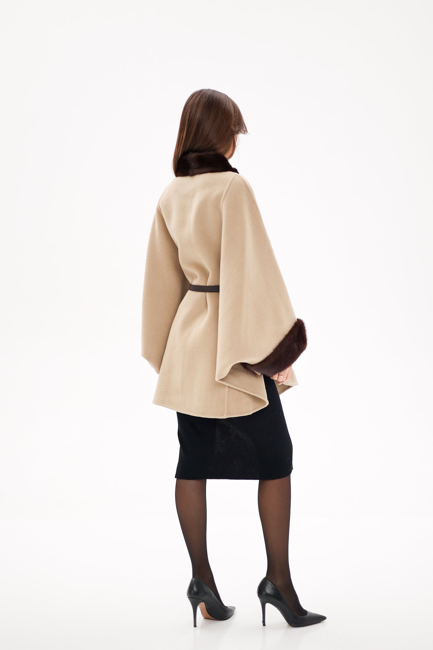 Genuine Scandinavian Mink Fur Double Face Wool Poncho