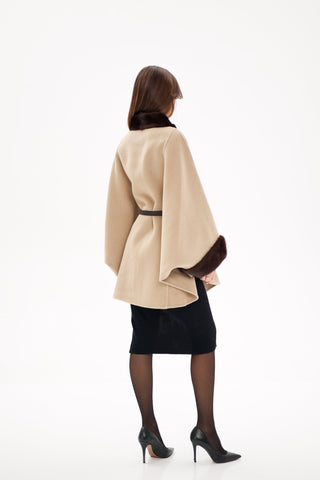 Genuine Scandinavian Mink Fur Double Face Wool Poncho