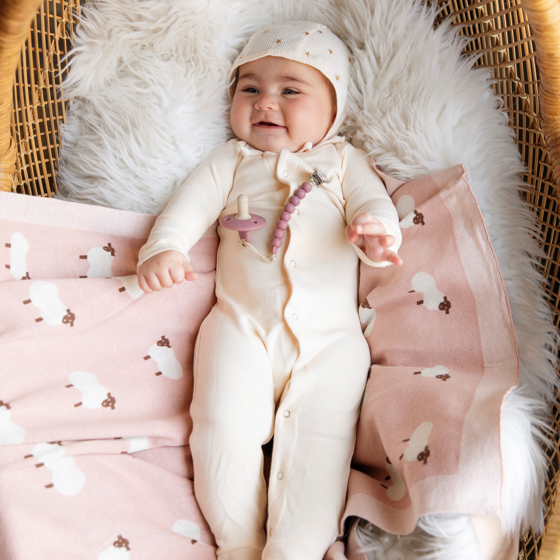 Sheep Knit Receiving Baby Blanket - By Baano