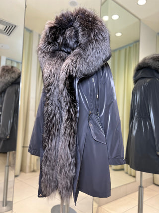 Genuine Silver Fox Fully Lined Hood Rabbit Insulated Parka - By Baano