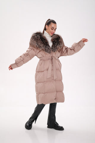 Rei Silver Fox Fully Lined Hood Down Coat in Blush - By Baano