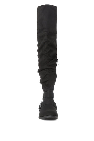 Emanuelle Black Knee Boots With Adjustable Buckle
