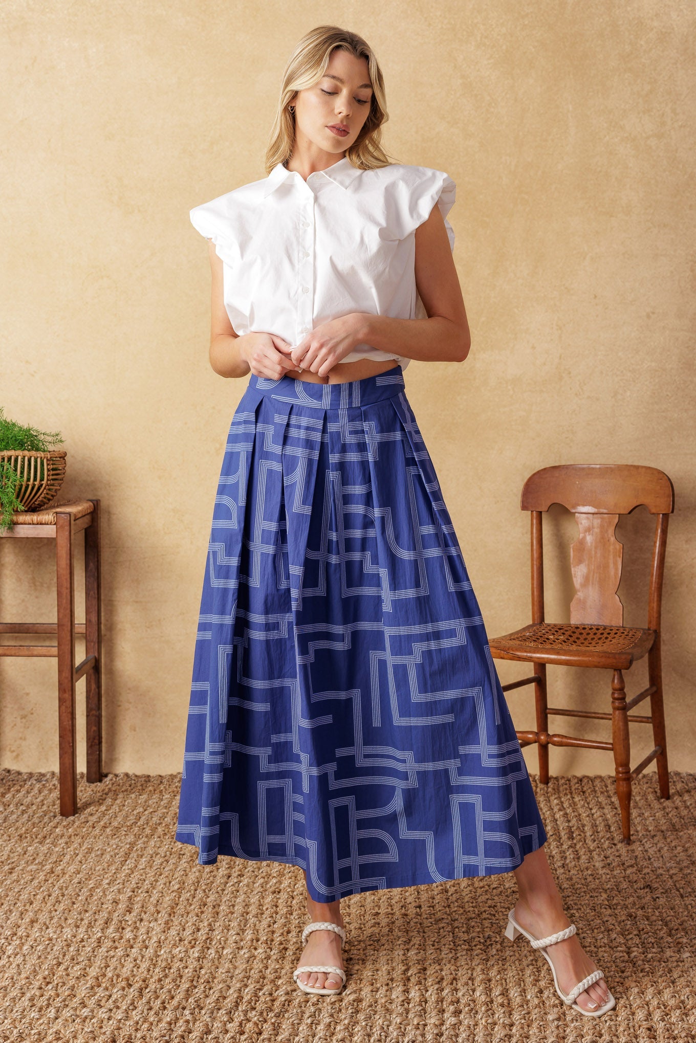 LEAVES OF TOMORROW WOVEN MIDI SKIRT - By Baano