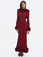 Melrose Burgundy Petite-Length Rhinestone Mesh Low Back Mermaid Gown