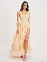 Ulissa Orange Square Neck Jacquard Textured High Slit Maxi Dress Miss Circle