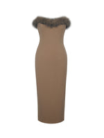 Rayanne Chestnut Strapless Fur-Trimmed Sweetheart Midi Dress