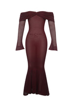 Kaedyn Burgundy Off Shoulder Long Sleeve Crochet Mermaid Maxi Dress Miss Circle
