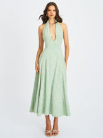 Magda Mint Green Deep V Neck Halter A-line Midi Dress