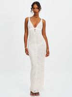 Adelaide White Beaded Sequin Net Bodycon Gown Miss Circle