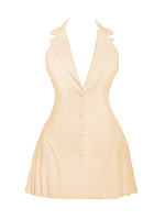Reyna Beige Backless Pleated Mini Blazer Dress Miss Circle