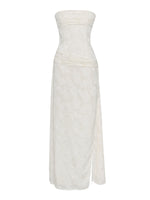 Xatia Off White Jacquard Textured High Slit Maxi Dress Miss Circle