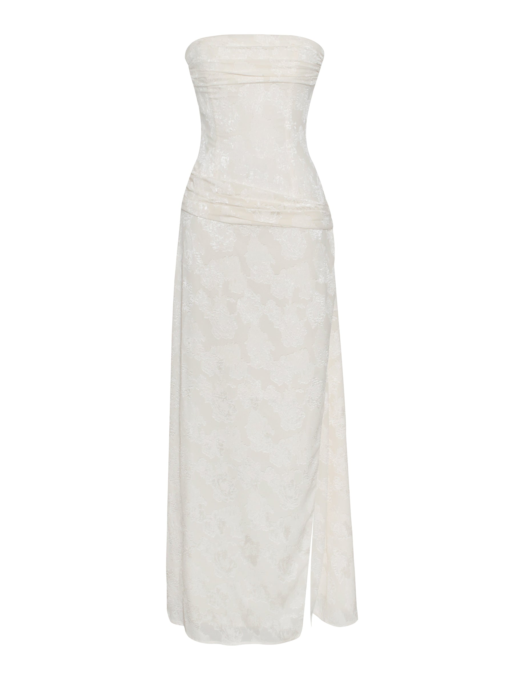 Xatia Off White Jacquard Textured High Slit Maxi Dress Miss Circle