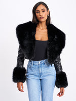 Ziah Cropped Leather Jacket with Fur Collar Miss Circle