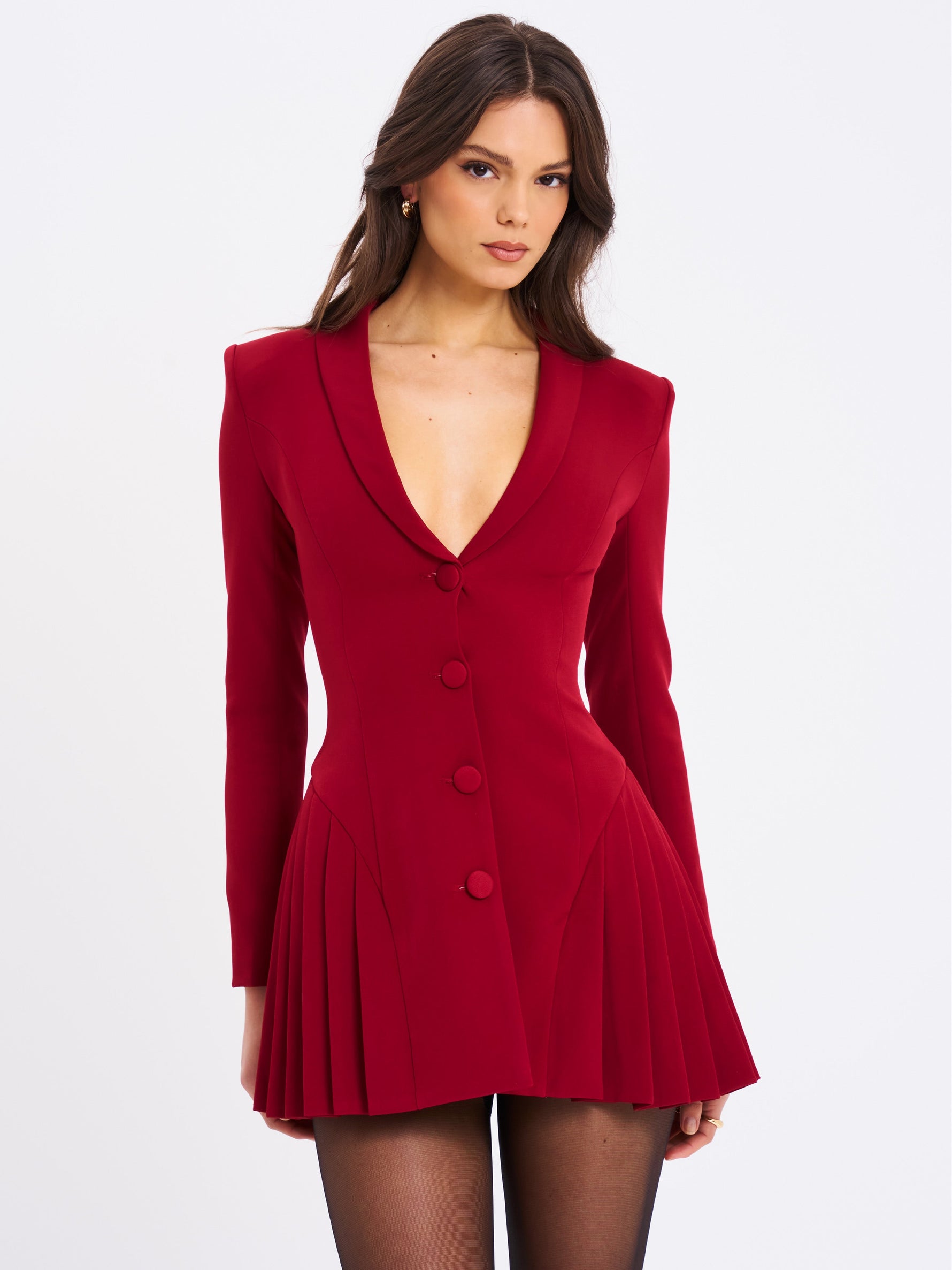 Delia Burgundy Blazer Dress with Pleated Detail Miss Circle