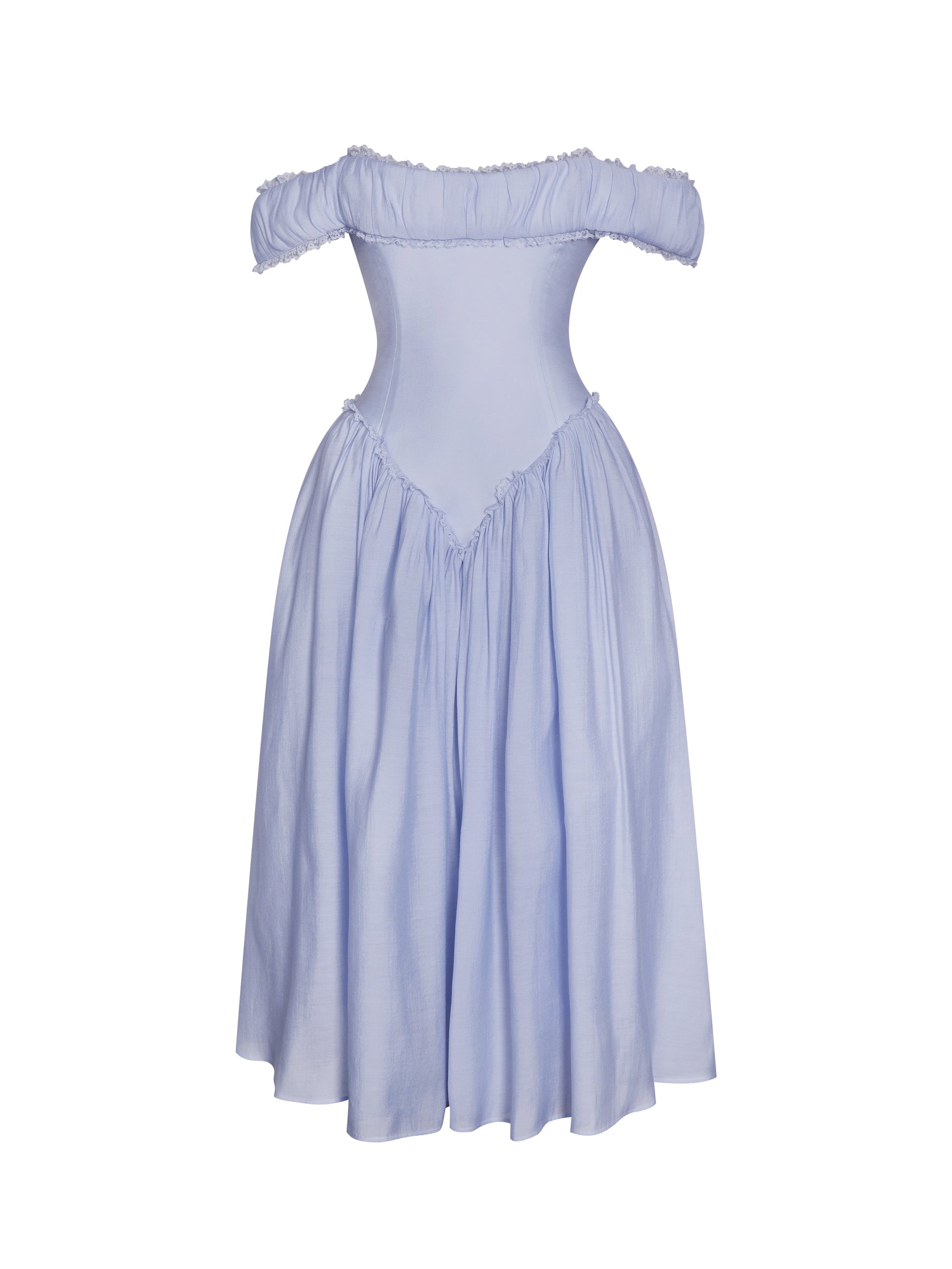 Xavy Baby Blue Off Shoulder Corset Midi Dress Miss Circle