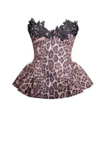 Qiara Cheetah Print Peplum Top with Lace Trim Miss Circle