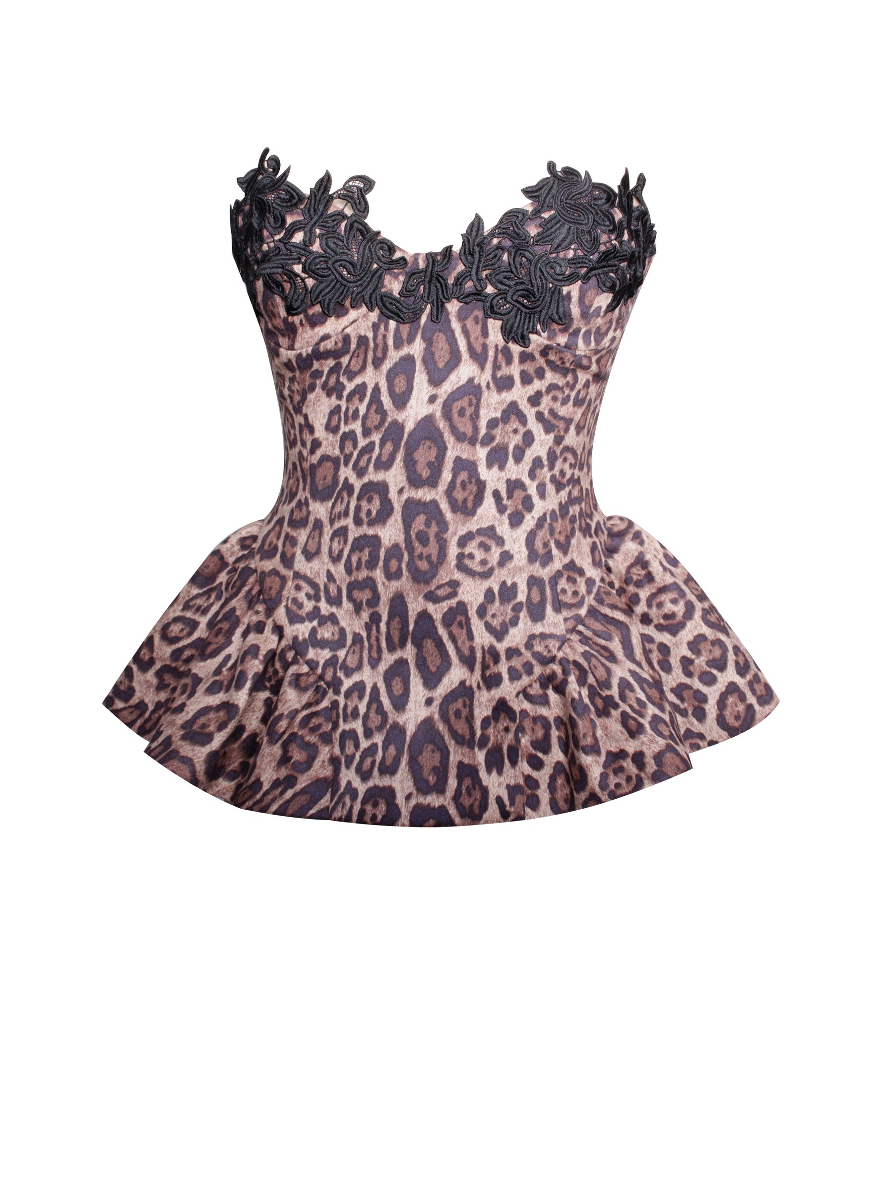 Qiara Cheetah Print Peplum Top with Lace Trim Miss Circle