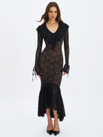 Parisa Black Lace Ruffled Mermaid Maxi Dress