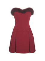Nalia Crimson Fur Trimmed Sweetheart Mini Dress Miss Circle