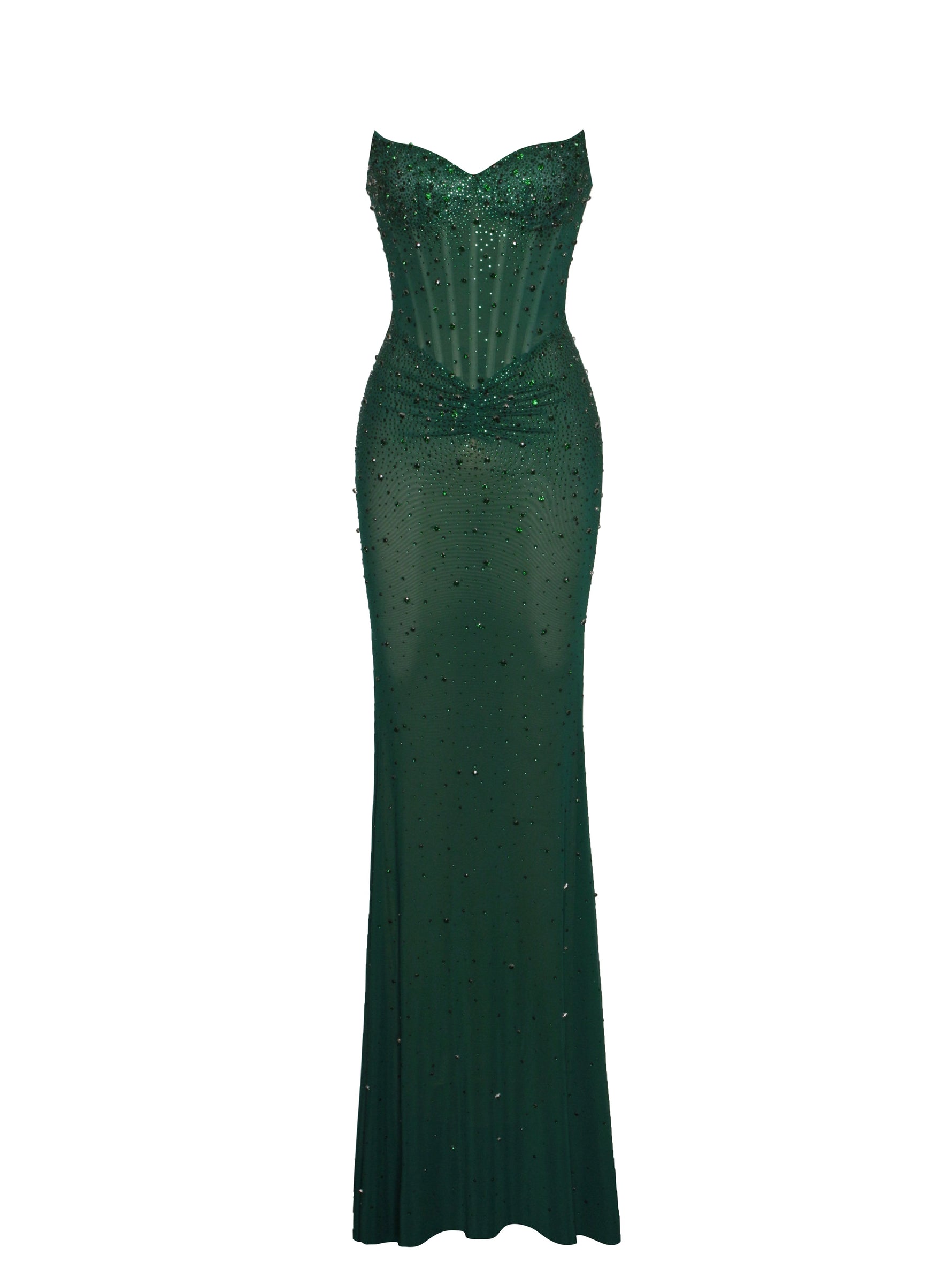 Fatima Green Crystal Sleeveless Corset Mermaid Maxi Dress Miss Circle