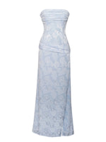Xatia Baby Blue Jacquard Textured High Slit Maxi Dress Miss Circle
