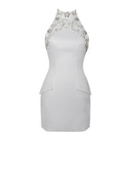 Ori White Halter Neck Crystal Pearl Mini Dress Miss Circle