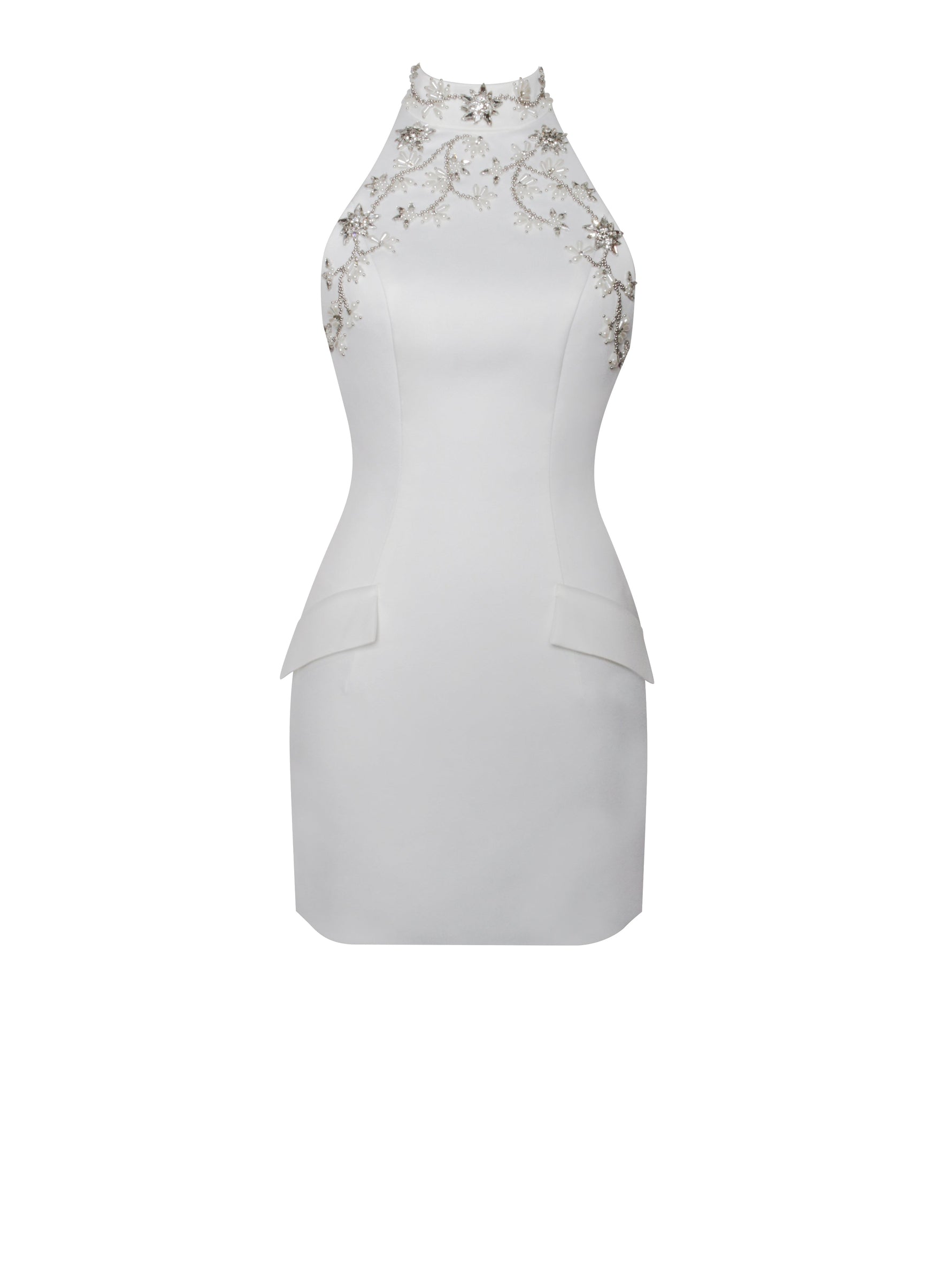 Ori White Halter Neck Crystal Pearl Mini Dress Miss Circle