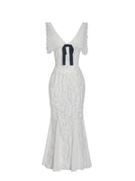 Paola White Peter Pan Collar Beaded Sequin Mermaid Midi Dress Miss Circle