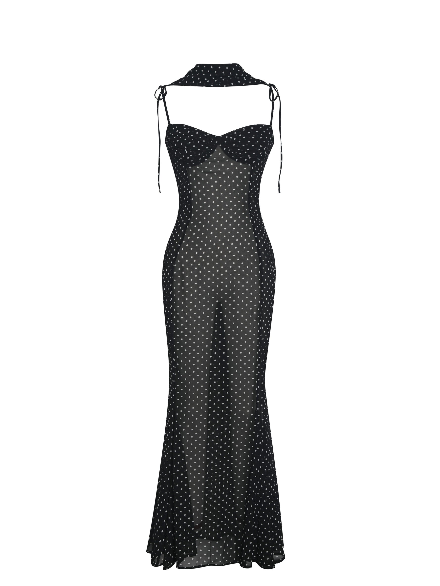 Yadira Black Base Polka Dot Chiffon Maxi Dress Miss Circle