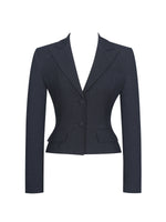Quinne Navy Striped Single-Breasted Peplum Blazer Miss Circle
