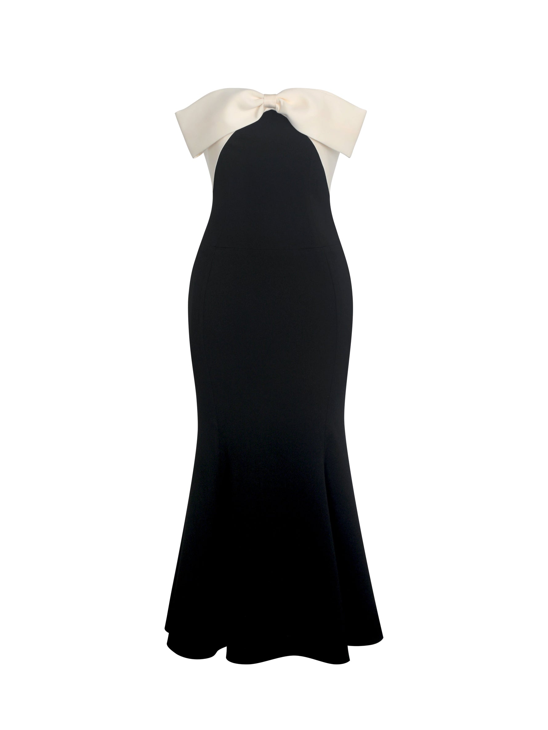 Saige Black Mermaid Midi Dress with Ivory Bow Bustline Miss Circle
