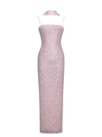 Raizel Pink Beaded Sequin Bodycon Gown with Scarf Miss Circle