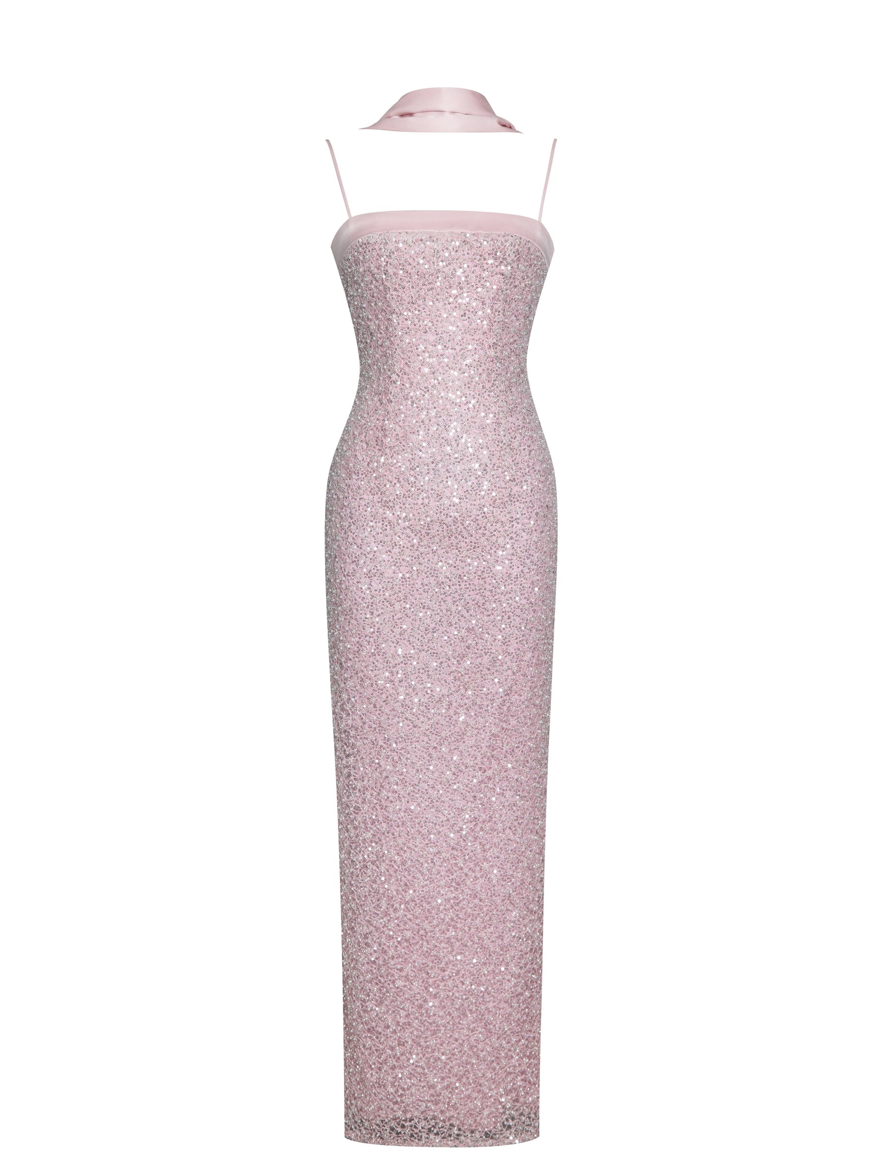 Raizel Pink Beaded Sequin Bodycon Gown with Scarf Miss Circle