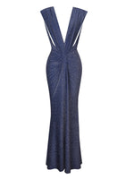 Terri Navy Sparkle Plunging Backless Maxi Dress Miss Circle