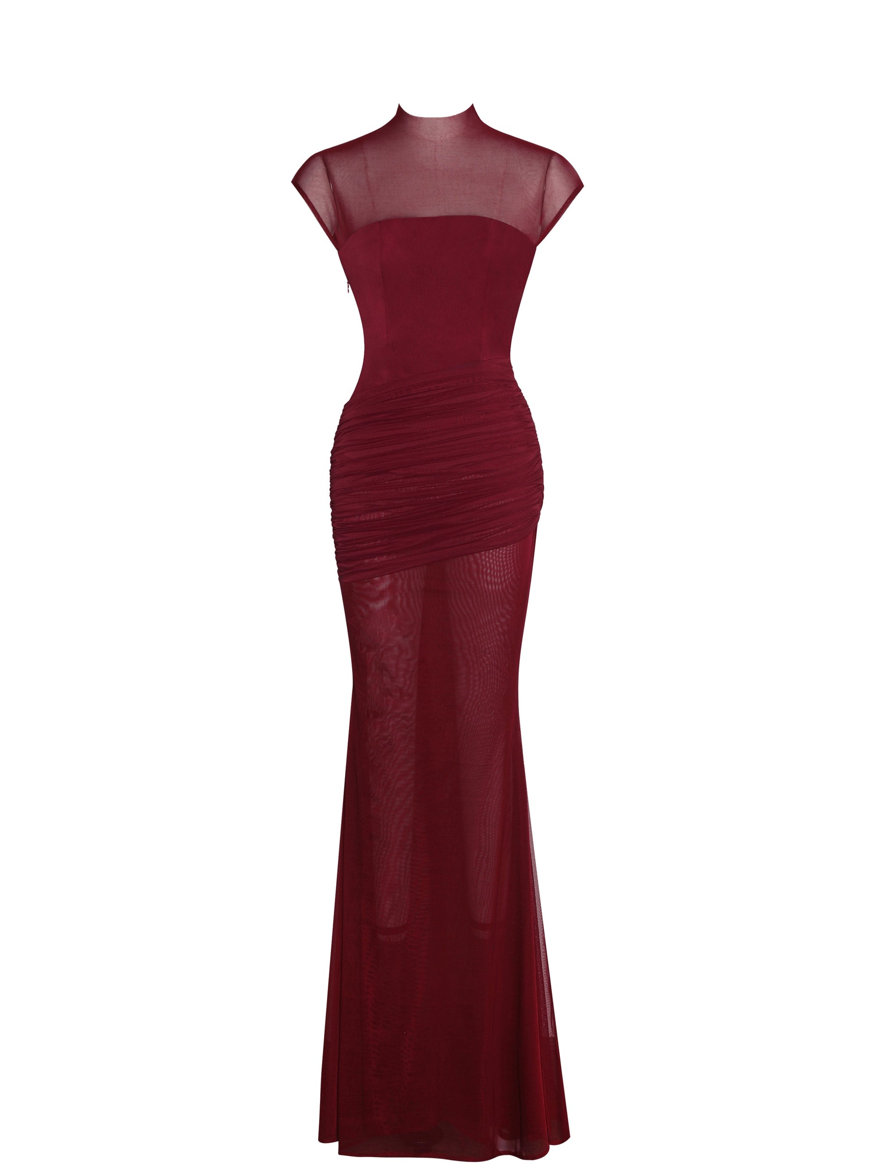 Fabienne Burgundy Mesh Cap Sleeve Mermaid Gown Miss Circle