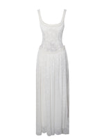 Ulissa White Square Neck Jacquard Textured High Slit Maxi Dress Miss Circle