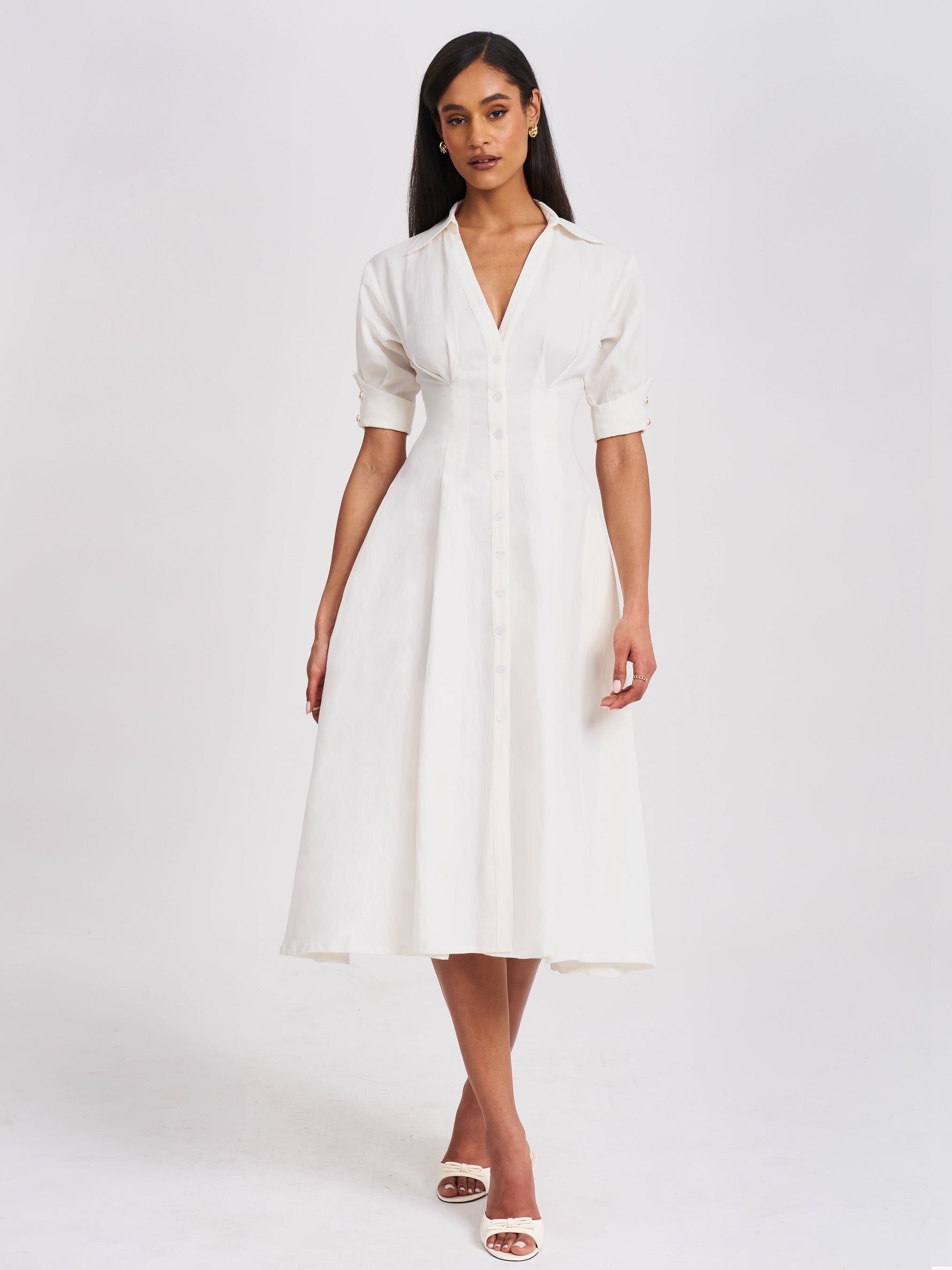 Palina Lyocell Pleated Midi Preppy Shirt Dress Miss Circle