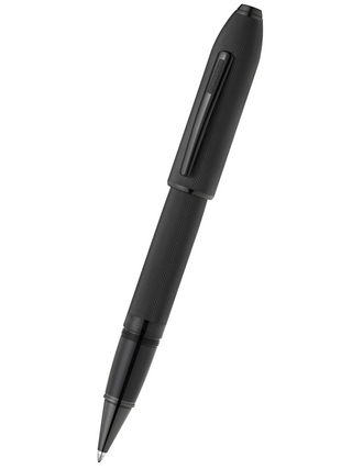 Peerless™ Polished Black PVD Engraved Diamond Pattern with Black PVD Appointments and Swarovski Crystal Rollerball Pen - By Baano