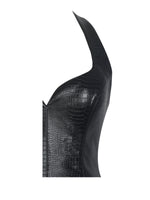 Gardenia Black Leather Midi Sweetheart Halter Flared Dress