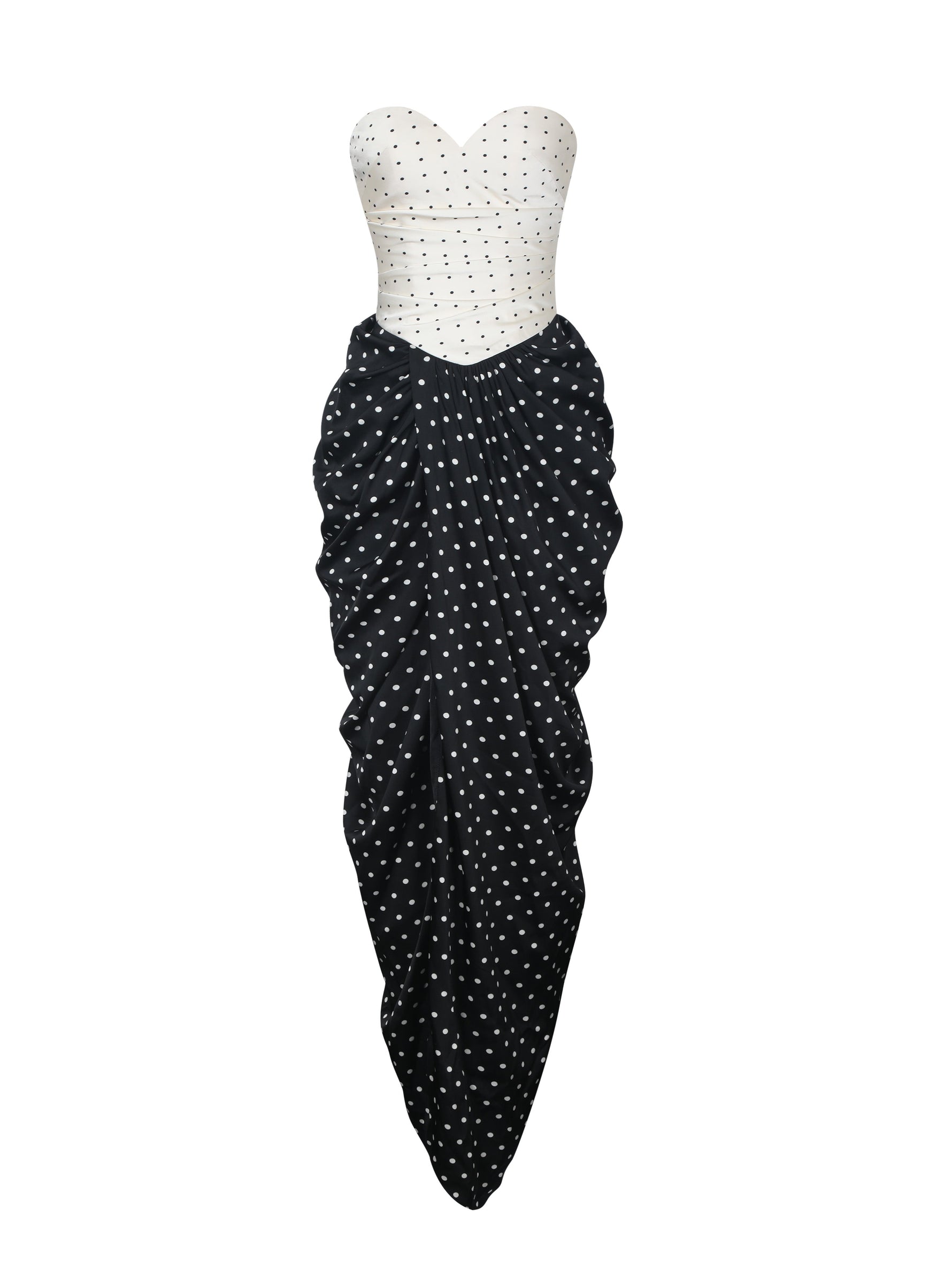 Tamryn Black & White Polka Dot Sweetheart Maxi Dress