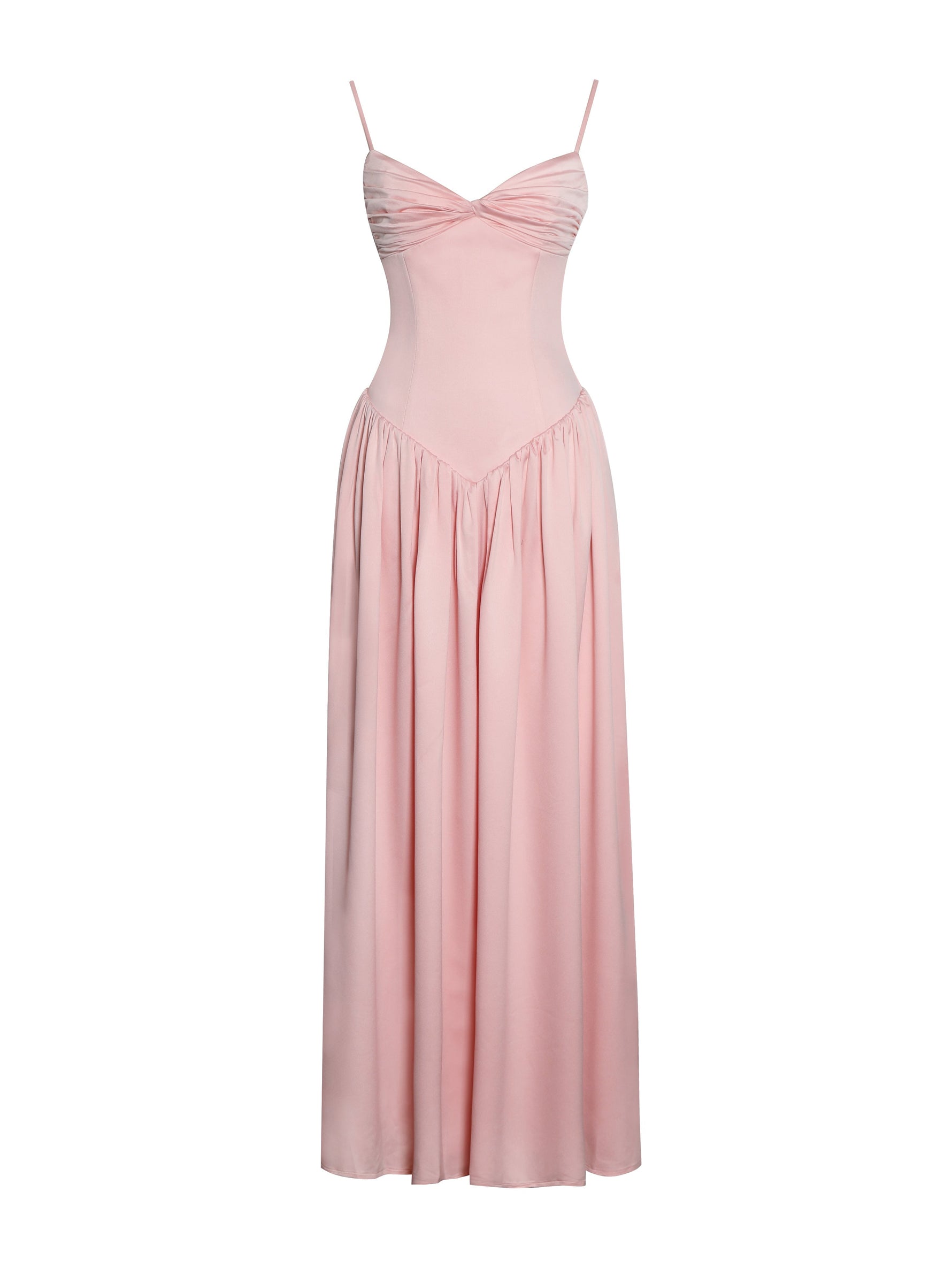Najwa Baby Pink Ruched Breast Drop Waist Maxi Dress Miss Circle