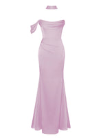 Ivona Mauve Halter Neck Double Duchess Satin Gown