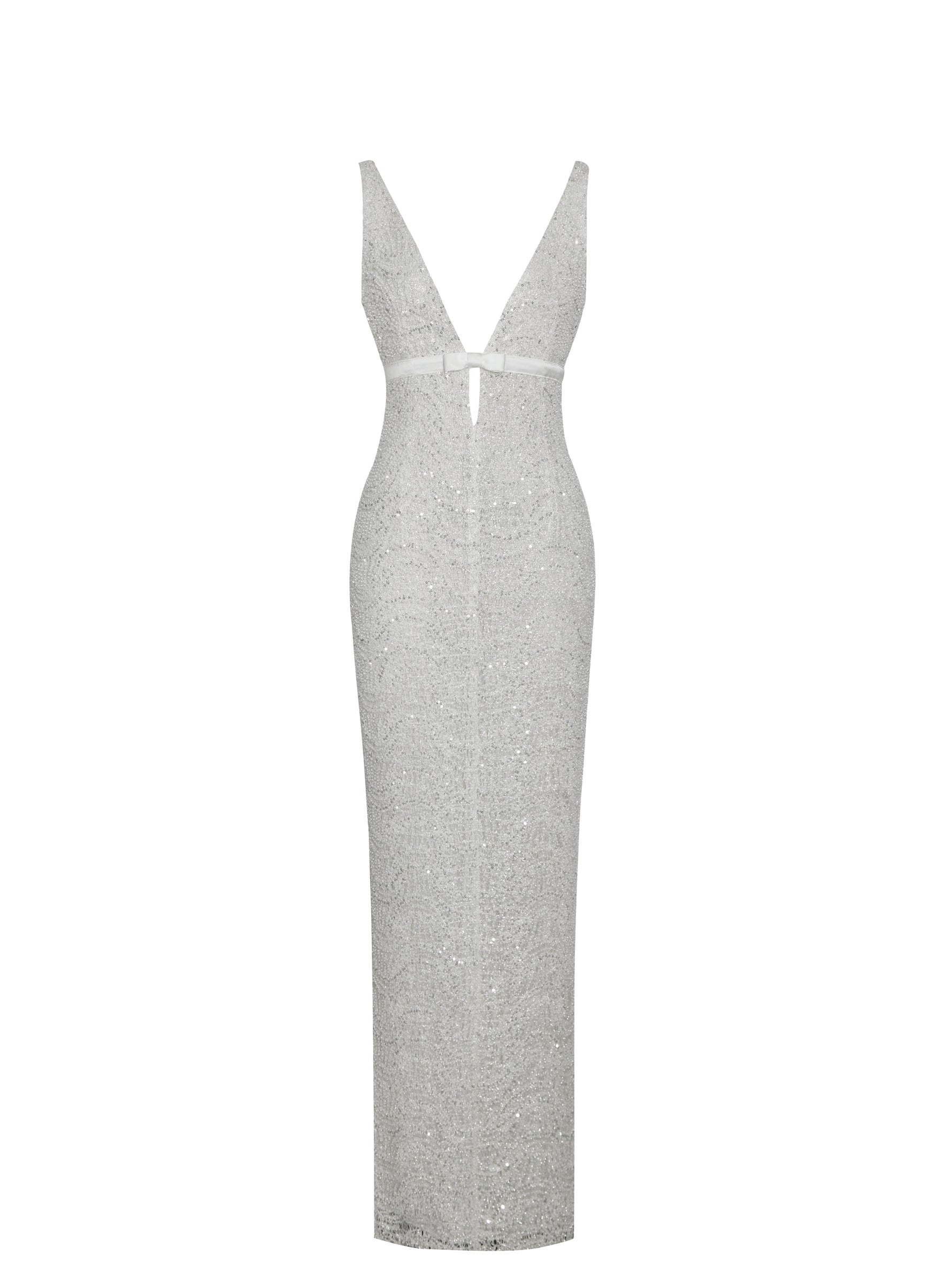 Adelaide White Beaded Sequin Net Bodycon Gown Miss Circle