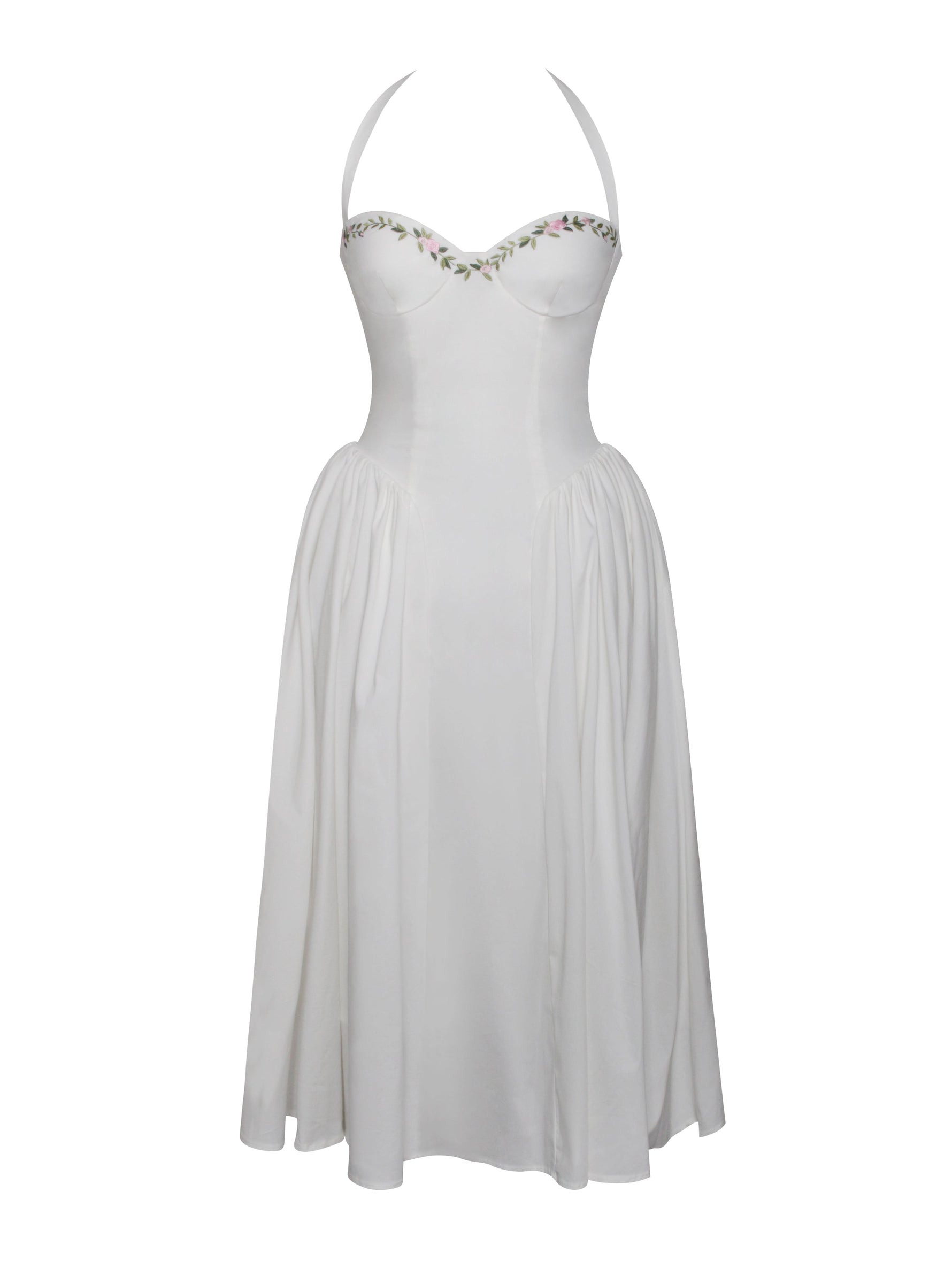 Gianna White Embroidered Halter Maxi Dress Miss Circle