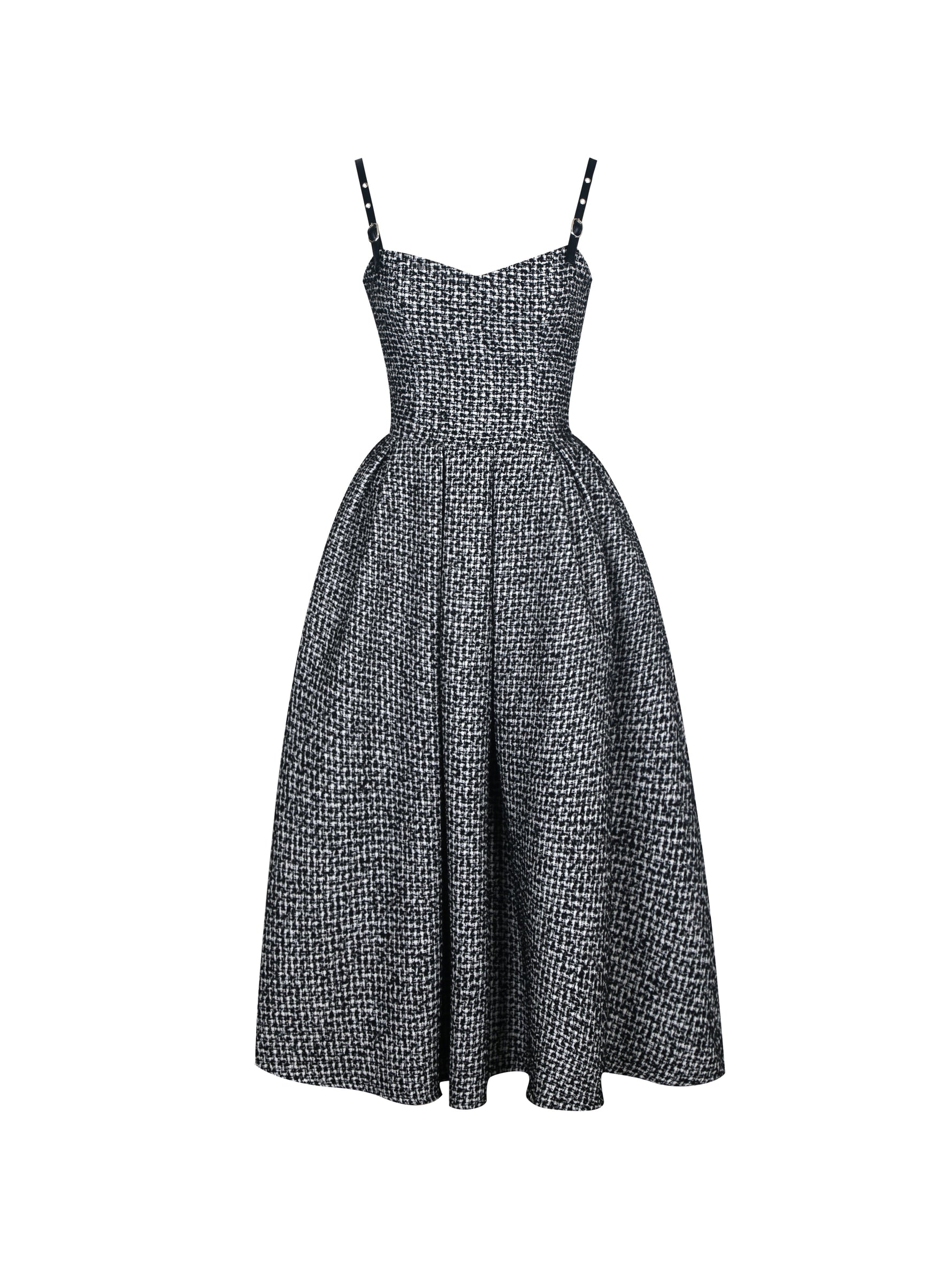Katalina Black & White Tweed Backless Midi Dress
