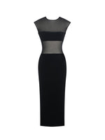 Quielle Black Mesh and Velvet Midi Bodycon Dress Miss Circle