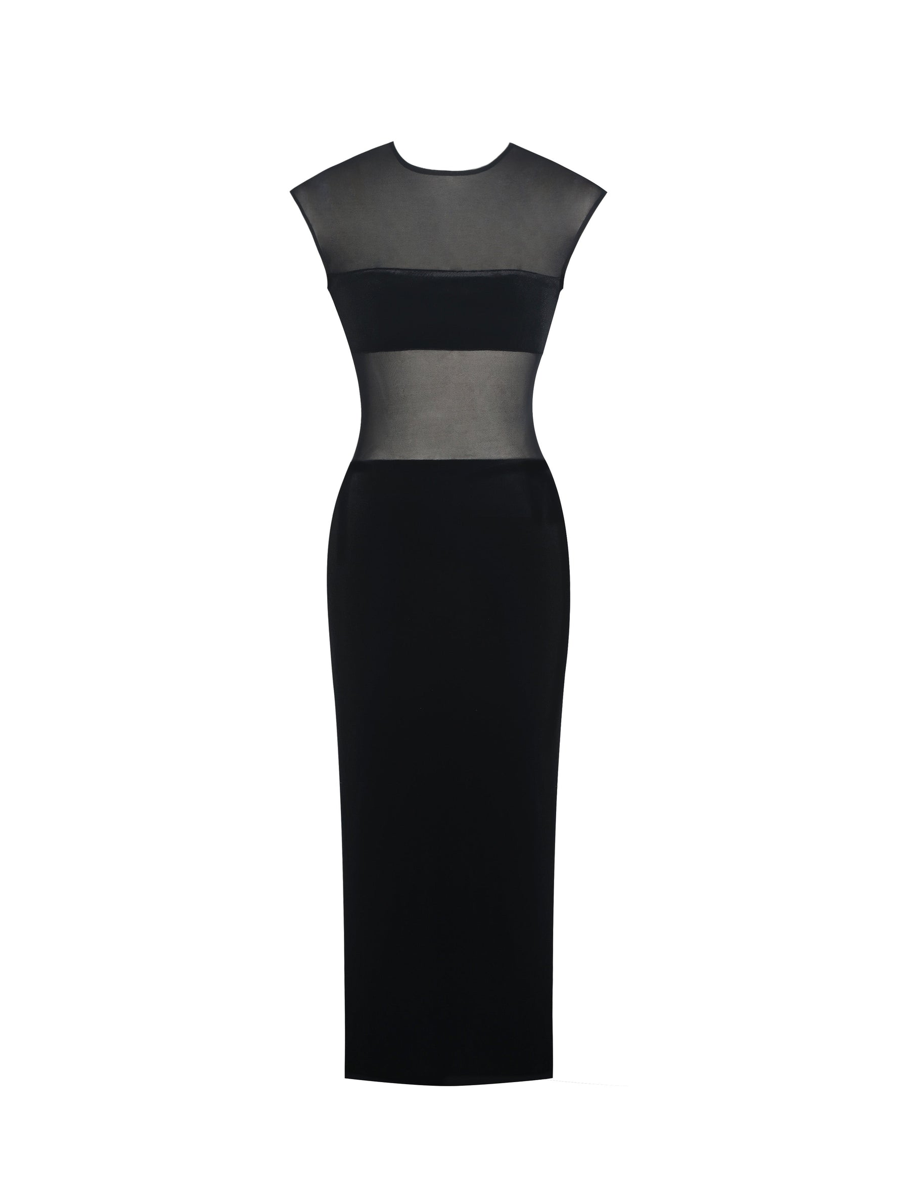Quielle Black Mesh and Velvet Midi Bodycon Dress Miss Circle