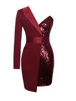 Silver Night Wine Red Sequin Crepe Tuxedo Blazer Dress