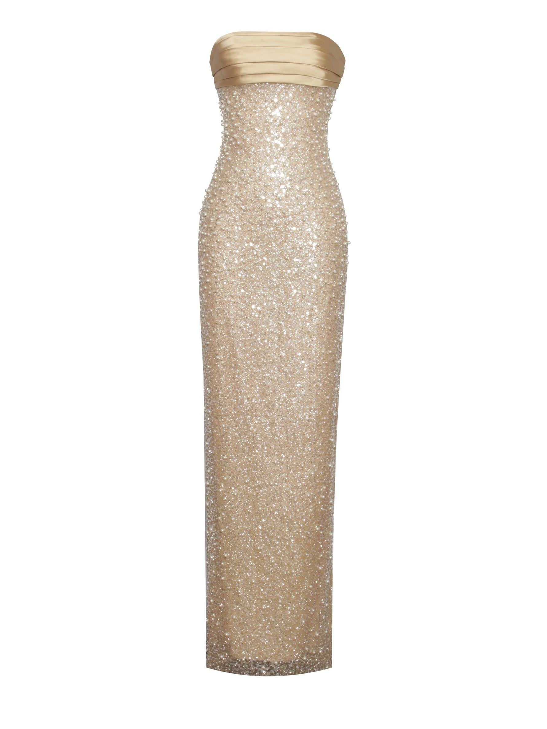 Lainey Gold Satin Sequin Pearls Beaded Maxi Dress Miss Circle